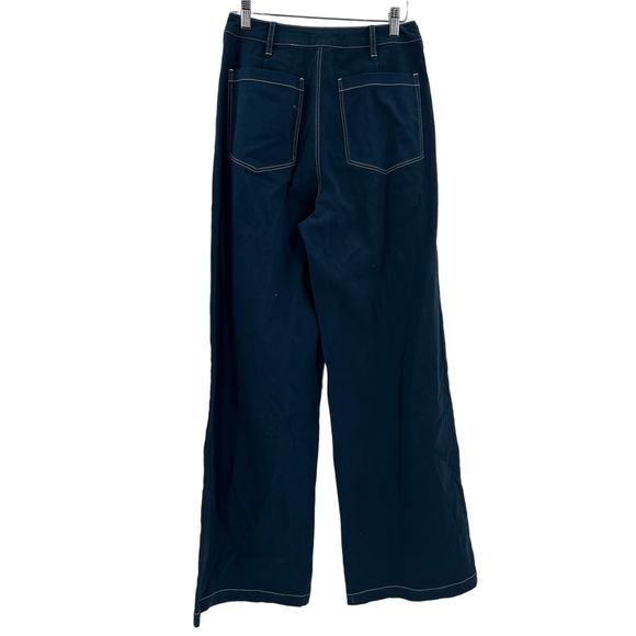 MONROW Cotton Twill Wide Leg Trousers Dark Denim High Rise Stretch Zip 28 NEW - Picture 6 of 13